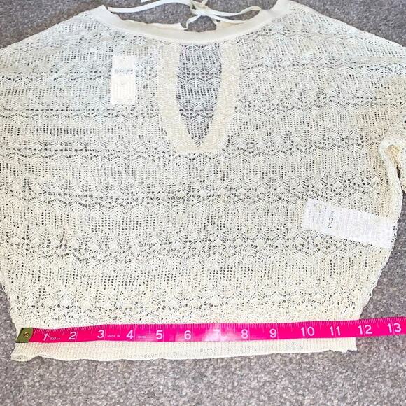 ANTHROPOLOGIE Womens Sweater Size XS Cream Sheer Open-Stitch Ruffle Coquette - Picture 9 of 12